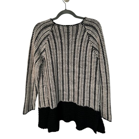 Neiman Marcus M LUXURY Wool Cashmere Cable Knit Cardigan Sweater Long Black Gray - Picture 3 of 6